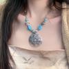 Colar Decorativo Turquesa Estilo Étnico Design de Nicho Vintage para Mulheres Corrente de Lã Versátil Acessórios de Colar Chineses Clássicos