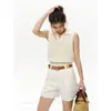 Chaleco de punto con textura acanalada, cuello polo de manga corta para mujer, nuevo estilo de verano, top sin mangas hueco adelgazante