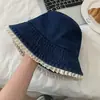 Bonito Sombrero de Pescador con Adorno de Encaje, Sombrero de Sol tipo Cubeta de Mezclilla, Sombrilla de Gama Alta, Estilo Universitario, Sombrero de Cubeta que Afina el Rostro para Mujeres