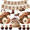Decorações de Festa de Aniversário de Menino Cowboy Ocidental Marrom Cruzado Conjunto Descartável de Louças de Festa Toalha de Mesa