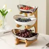 Prato de Frutas Cerâmico Multicamadas de Alto Acabamento para Reuniões de Ano Novo, Mesa de Centro da Sala de Estar, Porta-Petiscos e Nozes Doméstico, Bandeja de Exibição de Mesa