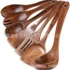 Juego de Utensilios de Cocina de Madera de Acacia, Espátula de Madera Maciza con Mango Largo, Cuchara para Sopa, Colador, Espátula para Cocinar, Herramientas de Cocina para el Hogar
