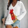 Camiseta de manga larga para mujer, corte holgado, cuello en V, estampado animal 3D digital interesante, transfronteriza, al por mayor