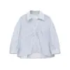 Atacado de Roupas Femininas Transfronteiriças 2026 Moda Europeia e Americana Solto Gola Polo de Botão Único Decoração de Bolso Listrado Camisa Top