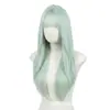 Peluca de pelo largo y liso color verde menta, estilo coreano y japonés, para mujer, con flequillo al aire, cobertura total de la cabeza, simulación natural, no necesita peinado, adecuada para uso diario