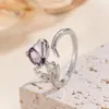 Anillo de Tulipán Versátil de Zirconia con Diamantes Completos Estilo Bosque Lujo Ligero Estilo Ins para Mujer Anillo para Dedo Índice de Lujo Ligero de Gama Alta Nicho