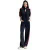 Conjunto deportivo casual para mujer, nueva colección de otoño, chaqueta a rayas de corte holgado con cuello alto, pantalones versátiles de pierna ancha, efecto adelgazante, conjunto de dos piezas