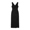 Vestido Largo Negro Sencillo de Cuello en V Sin Mangas Bodycon Adelgazante Favorecedor Abertura Lateral Largo Vestido de Fiesta para Mujer