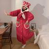 Conjunto de Bata Nuevo con Forro Polar para Mujer Traje de Invierno Camisón Vellón Coral Otoño e Invierno Pijama Grueso Cálido Ropa para el Hogar Lindo Dibujo Animado