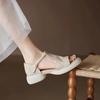 Pisar Excremento Sensación de Cuero Suave Suela Suave Sandalias Casuales Retro de Punta Abierta para Mujer Verano Tacón Medio Suela Gruesa Boca de Pez Romanas Cómodas