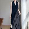 Vestido de Verano 2025 Nuevo Flor de Durazno Zou Cuello en V para Mujer Sin Mangas Color Sólido Cintura Color Sólido Elegante Vestido Versátil