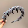 Diadema de Organza Antideslizante con Estampado de Leopardo Azul de Moda para Mujer, Elegante y con Estilo, Diseño de Corona Alta, Versátil para Salir