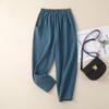 Foto Real Verano Algodón Lino Pantalones Zanahoria Cortos Mujer Pantalones de Lino Delgados Sueltos Casuales Pantalones Hallen Antimosquitos Pantalones de Pierna Ancha