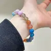 Pulsera Qiaoen de Ágata Amarilla Natural Flor Negra Dorada Multigemas con Piedra Lunar Negra y Cristal Blanco, Diseño Versátil, Mayoreo