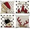 Funda de Almohada Navideña de Lino Nueva de Amazon Transfronteriza Funda de Almohada de Papá Noel Ciervo para el Hogar Funda para Sofá