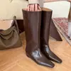 Botas de Moda Nuevas de 5 cm de Tacón Oculto de Caña Recta Botas de Caña Recta de Cuadrado de Café Marrón de Alta Calidad para Mujer Otoño Mostrar Piernas Botas Largas Rectas para Mujer