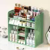 Prateleira de armazenamento de cosméticos para bancada de banheiro, prateleira de skincare multi-camadas com divisórias, prateleira de armazenamento em camadas para mesa