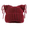 Boné de lã com borla feminino, chapéu de orelha de gato tricotado para outono e inverno, proteção engraçada para orelhas, boné de malha quente, coreano, para todos os tipos de combinações