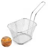 Cesta de freír para patatas fritas de acero inoxidable transfronteriza Cesta para snacks de comida occidental Cesta de malla frita Cesta con soporte para escurrir a prueba de aceite