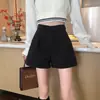 Shorts femininos pretos, nova coleção outono/inverno 2026, calça bootcut de mistura de lã, calça de perna larga em A de cintura alta emagrecedora, calça casual de perna reta