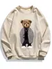 Moda Outono Comércio Exterior Moletom com Capuz em Camurça Estilo Americano Tendência Casual Versátil Pulôver Estampa de Urso Top Masculino