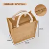 Bolsa de arpillera al por mayor en stock Bolsa de yute para compras DIY Bolsa de mano con cremallera ecológica Bolsa de arpillera con patrón imprimible