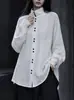 Camisa de manga larga de peso pesado para hombre y mujer, estilo casual de alta gama para primavera y otoño, camisa única con múltiples botones, cuello mao drapeado estilo francés
