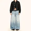 Jeans Retro Americano Azul Teal Unisex Versátil Holgado Lavado Vintage Bigote Casual Pierna Ancha Rectos