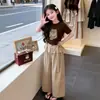 Conjunto de Dos Piezas para Niña de Verano Casual Manga Corta y Pantalones Anchos Estiloso Conjunto Infantil Estampado