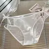 Chica de Luz Flotante~Estilo Francés de Deseo Puro Encaje con Lazos Sexy Bragas de Mujer de Tiro Medio Satín con Recorte Bragas Triángulo