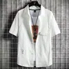 Camisa de manga corta de seda helada para hombre, chaqueta fina de verano, moderna, casual, holgada, manga de cinco puntos, estilo japonés, top para hombre, estilo moderno