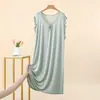 Vestido de Verano Delgado sin Mangas de Encaje con Cuello en V para Mujer, Bata Versátil Suelta de Modal, Vestido para el Hogar Adelgazante de Tallas Grandes