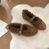 Sapatos Mary Jane Peludos de Baixo Corte com Pregas Suaves Estilo Coreano para Mulheres, Versáteis para Uso Externo, Confortáveis, Quentes, Sapatos de Algodão, Mocassins