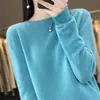 Suéter de punto de cuello redondo de primera línea para mujer, suéter base de punto holgado de manga larga, top de color liso, otoño e invierno, nuevo jersey