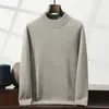 Suéter masculino de cashmere com gola alta meia, cor sólida, malha business casual, corte solto, luxo leve, espessado, quente, suéter para usar como base