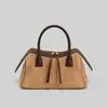 Bolsa Feminina de Couro Genuíno September Versátil Couro Fosco Bolsa Boston Almofada Personalização Toque de Luxo Grande Capacidade Bolsa Bowling