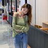 Camiseta Básica Versátil de Nuevo Modelo para Mujer de Primavera, Hombros Descubiertos Discretos, Manga Larga, Holgada, para Usar como Base para Mujer