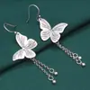 Pendientes largos de plata de ley S925 con borla de mariposa para mujer, estilo étnico vintage esmerilado, pendientes, joyería al por mayor