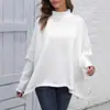 Suéter de mujer con cuello alto medio y manga murciélago dividida, camisa tejida suelta para otoño e invierno, estilo transfronterizo europeo y americano para mujer