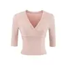 Camiseta básica sexy versátil de cuello en V escotada ajustada de manga media + conjunto de falda midi ajustada estilizante