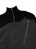 Suéter de Cuello Medio Abierto con Cremallera a Mitad y Líneas en las Cuatro Esquinas Chaqueta Mezclada Estilo Holgado Perezoso Top Tejido Unisex