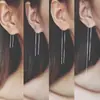 Brincos Longos Banhados a Prata para Mulheres, Estilosos e Simples, Correntes de Orelha Versáteis, Brincos Estilo Coreano e Japonês, Acessórios de Orelha com Franjas Minimalistas Atacado
