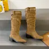 Elegantes botas de punta fina, plisadas y con tacón de bloque para mujer, nueva colección otoño 2026, adelgazantes, hasta la rodilla, versátiles botas de montar