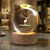 Bola de cristal 3D esculpida internamente criativa transfronteiriça com base de madeira, base de plástico, presente decorativo, luz noturna, artesanato feito sob medida