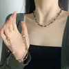 Collar de Cuerda de Cuero Multicapa Nudado con Cuentas Redondas de Manchas de Moda y Sencillo Retro Nuevo Estilo Chino Casual Versátil Cadena para Clavícula Accesorio