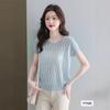 Nicho Chic Delgada Hombro Tejido Camiseta de Manga Corta para Mujer Nuevo Verano Caliente Tejido Perezoso Top Calado
