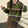 Suéter de punto informal de otoño con cuello redondo, suelto y a rayas para mujer, versión coreana, versátil, elegante y rejuvenecedor