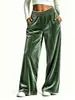 Otoño 2026 Nuevo Amazon Transfronterizo TK Pantalones Casuales de Pierna Ancha de Terciopelo Sueltos con Caída, Cintura Alta Elástica para Mujer