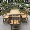 Mesas y sillas de aluminio y bambú para exteriores, bambú simulado, adecuadas para barbacoas en el patio, camping, mesas de aluminio y bambú al aire libre, mercados, granjas y sombrillas de paja.