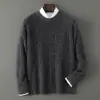 Novo suéter masculino de lã pura para outono e inverno, gola redonda, espessado, trançado, cor sólida, camisa base de malha cashmere casual de negócios